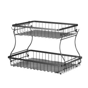 2 Tier Fruit Basket Bowl Kitchen Countertop Storage Stand Holder Banana Hanger